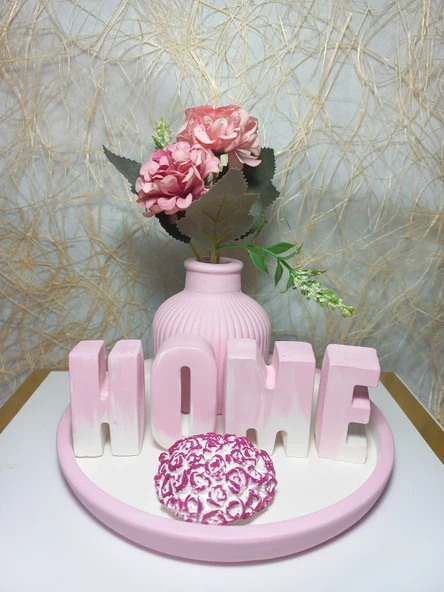 HOME Yazılı Vazolu Set Pembe-Tabak,Vazo,Kalp Obje ve Harfler ürün görseli 1