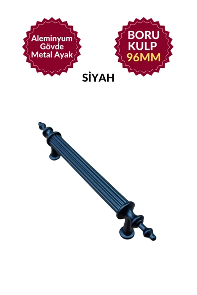 96MM LÜKS Alüminyum Metal Boru KULP(SİYAH) Mobilya Mutfak Çekmece Dolap Kapak – Dayanıklı Tasarım ürün görseli 1