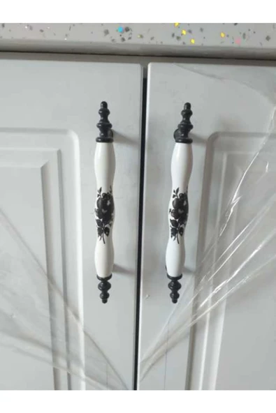 Porselen Kulp Porselene Işlenmiş Siyah Gül Lüks Kulp 128mm-stk2614 ürün görseli 1