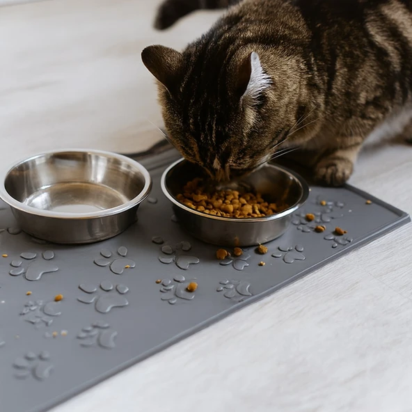 %100 Silikon Kaymaz Kedi Mama Matı (42x28 cm) ürün görseli 1