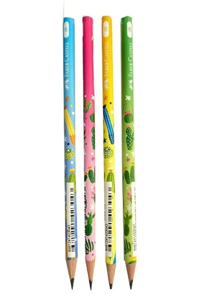 Kaktüs Yuvarlak Kurşun Kalem 4 Adet 1 Paket Faber Kurşun Kalem 2b Siyah Kurşun Kalem Kaktüs Desenli ürün görseli 1