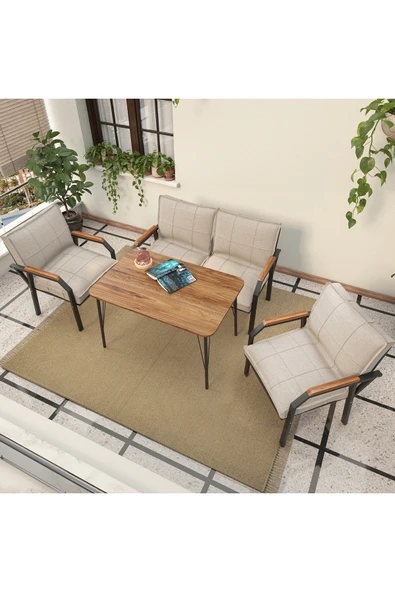 Mygusi Hayal Balkon, Bahçe, Cafe, Metal Kanepe Koltuk Takımı , Bahçe Mobilyası, 60x90 Masalı - 211 Krem ürün görseli 1