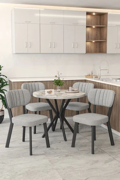 Mygusi Gnr 90cm Sabit Efes Mutfak Masası Takımı, Yemek Masası, 4 Modern Gri Sandalye ürün görseli 1