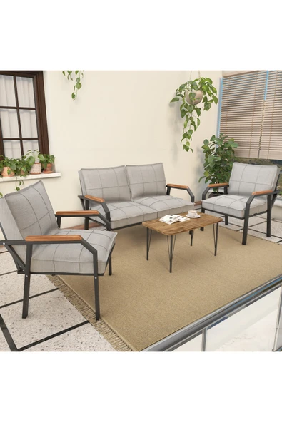 Mygusi Hayal Balkon, Bahçe, Cafe, Metal Kanepe Koltuk Takımı , Bahçe Mobilyası, 211 Sehpalı - Açık Gri ürün görseli 1