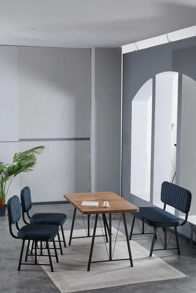 Mygusi Hayat 70x110 Atlantik, Mutfak Masası Takımı, Yemek Masası, 2 Sandalye 1 Bench - Lacivert ürün görseli 1