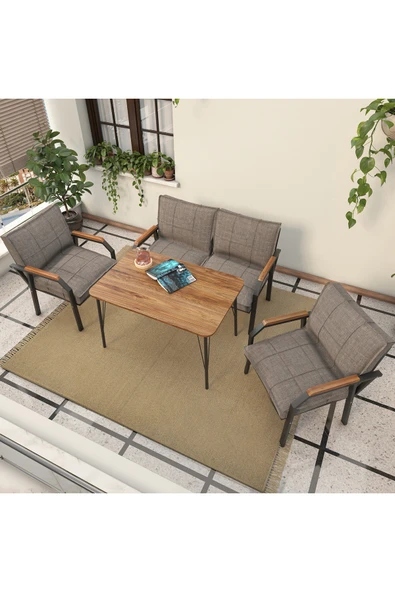 Mygusi Hayal Balkon, Bahçe, Cafe, Metal Kanepe Koltuk Takımı , Bahçe Mobilyası, 60x90 Masalı - 211 Cappucino ürün görseli 1