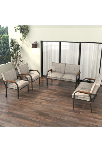 Mygusi Hayal Balkon Bahçe Cafe - Metal Kanepe Koltuk Takımı - 2 2 1 1 - Krem ürün görseli 1