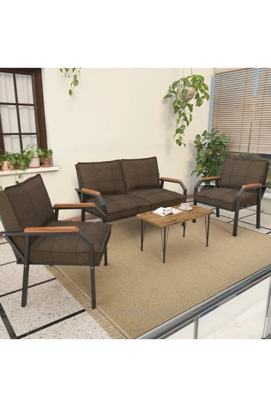 Hayal Balkon, Bahçe, Cafe, Metal Kanepe Koltuk Takımı , Bahçe Mobilyası, 211 Sehpalı - Kahverengi ürün görseli 1