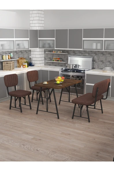 Mygusi Hayat 70x110 Amalfi, Mutfak Masası Takımı, Yemek Masası, 2 Sandalye 1 Bench - Kahverengi ürün görseli 1
