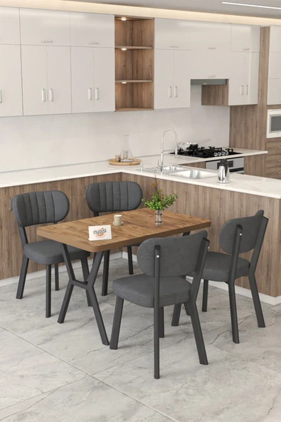 Mygusi Gnr 70x110cm Sabit Atlantik Mutfak Masası Takımı, Yemek Masası, 4 Modern Antrasit Sandalye ürün görseli 1
