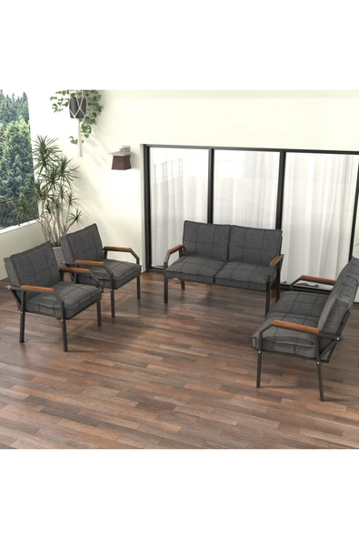 Mygusi Hayal Balkon Bahçe Cafe - Metal Kanepe Koltuk Takımı - 2 2 1 1 - Koyu Gri ürün görseli 1