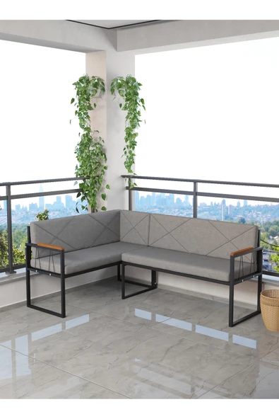 Src Serisi Balkon, Bahçe, Cafe, Köşe Takımı, Balkon Köşe Takımı - Pufsuz - Koyu Gri ürün görseli 1