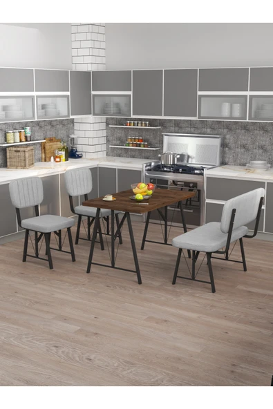 Mygusi Hayat 70x110 Amalfi Mutfak Masası, Mutfak Masası Takımı, Yemek Masası, 2 Sandalye 1 Bench - Açık Gri ürün görseli 1