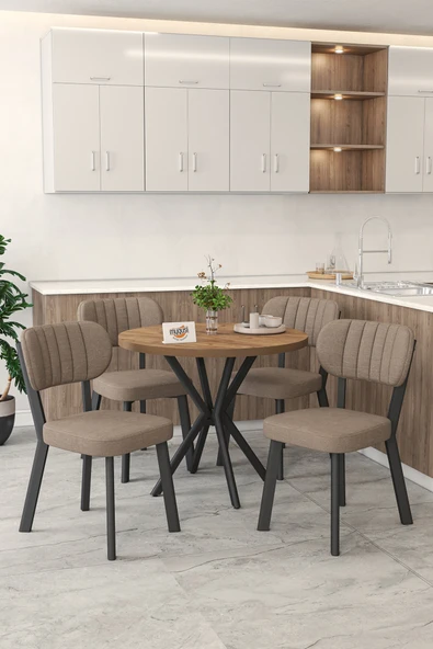 Mygusi Gnr 90cm Sabit Atlantik Mutfak Masası Takımı, Yemek Masası, 4 Modern Cappucino Sandalye ürün görseli 1