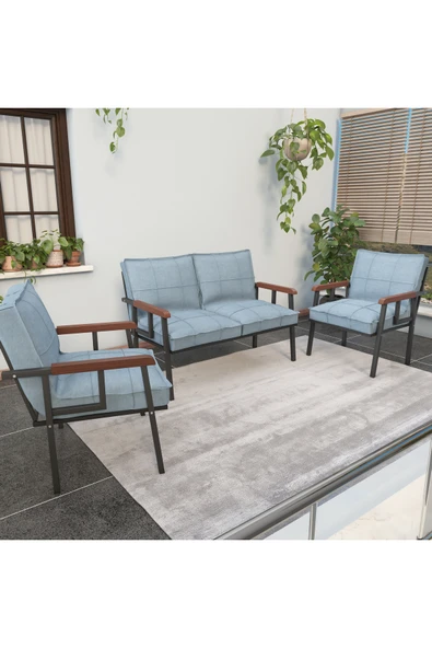 Modern Balkon, Bahçe, Cafe, Metal Kanepe Koltuk Takımı , Bahçe Mobilyası, 211 - Turkuaz ürün görseli 1