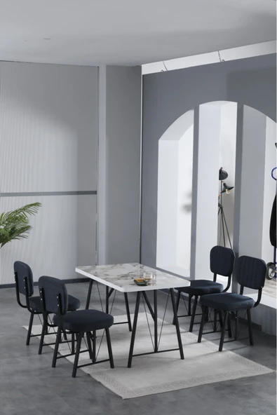 Mygusi Hayat 70x110cm Sabit Efes Mutfak Masası, Mutfak Masası Takımı, Yemek Masası, 4 Lacivert Sandalye ürün görseli 1