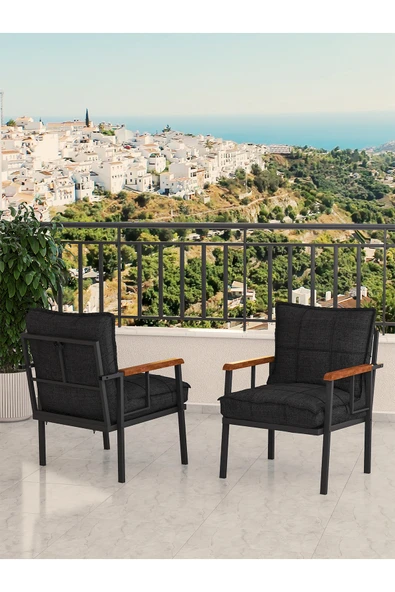 Mygusi Modern Balkon, Bahçe, Cafe, Metal Koltuk, Kanepe Tekli - Siyah ürün görseli 1