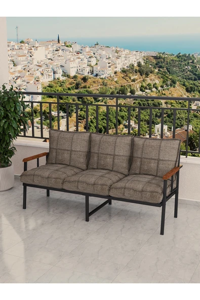 Mygusi Modern Balkon, Bahçe, Cafe, Metal Koltuk, Kanepe Üçlü - Cappucino ürün görseli 1