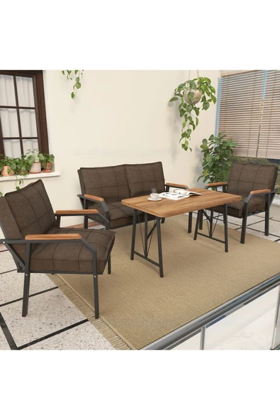 Mygusi Hayal Balkon, Bahçe, Cafe, Metal Kanepe Koltuk Takımı , Bahçe Mobilyası, 211 - 70x110 Masalı - Kahve ürün görseli 1