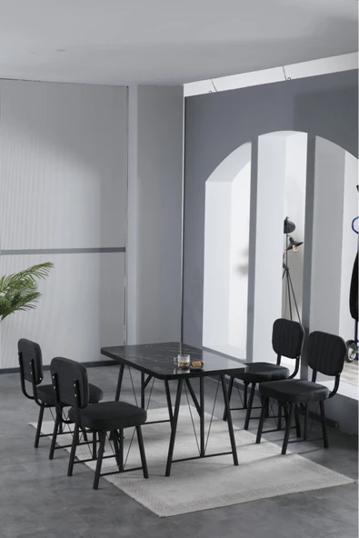 Mygusi Hayat 70x110cm Sabit Bendir Mutfak Masası, Mutfak Masası Takımı, Yemek Masası, 4 Antrasit Sandalye ürün görseli 1