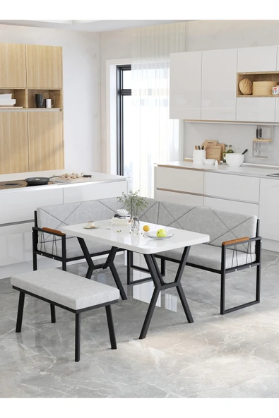 Mygusi Src 70x110cm Beyaz Masalı, Köşe Takımı, Mutfak, Balkon Köşe Takımı, Mutfak Masası Takımı - Açık Gri ürün görseli 1