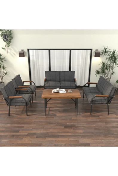 Hayal Balkon, Bahçe, Cafe, Metal Kanepe Koltuk Takımı , Bahçe Mobilyası, 2211 - 70x110 Masalı - Koyu Gri ürün görseli 1