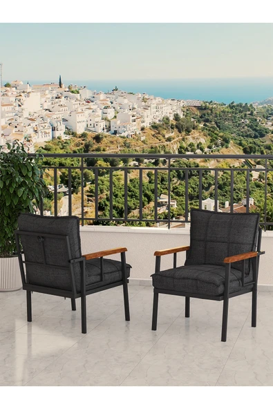 Mygusi Modern Balkon, Bahçe, Cafe, Metal Koltuk, Kanepe Tekli - Antrasit ürün görseli 1