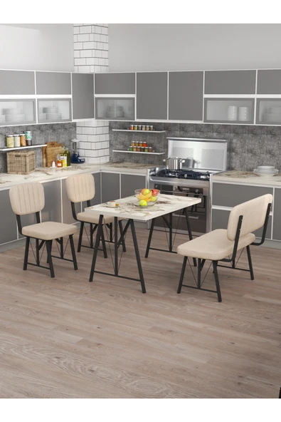 Mygusi Hayat 70x110 Efes Mutfak Masası, Mutfak Masası Takımı, Yemek Masası, 2 Sandalye 1 Bench - Krem ürün görseli 1