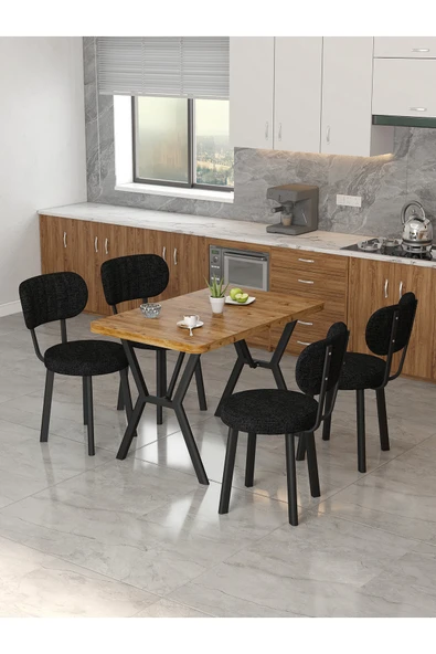 Mygusi Azra 70x110cm Atlantik Mutfak Masası, Mutfak Masası Takımı, Yemek Masası, 4 Siyah Sandalye ürün görseli 1