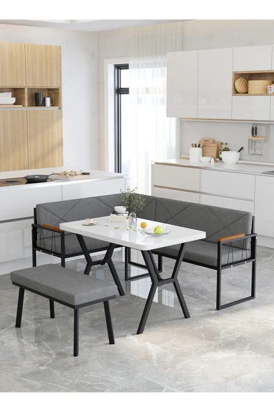 Mygusi Src 70x110cm Beyaz Masalı, Köşe Takımı, Mutfak, Balkon Köşe Takımı, Mutfak Masası Takımı - Koyu Gri ürün görseli 1