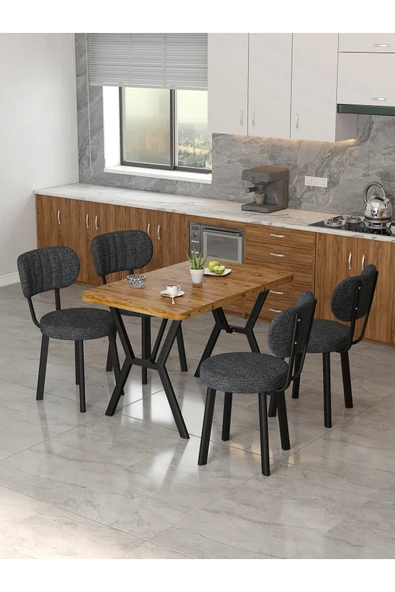 Mygusi Azra 70x110cm Atlantik Mutfak Masası, Mutfak Masası Takımı, Yemek Masası, 4 Antrasit Sandalye ürün görseli 1