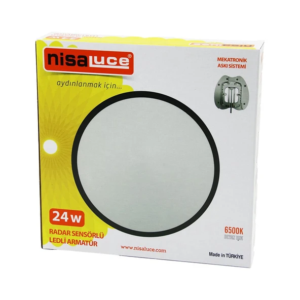 NİSALUCE EAMP-106/B 24W RADAR SENSÖRLÜ LEDLİ ARMATÜR BEYAZ ÇERÇEVE MEKATRONİK ASKI SİSTEMİ 6500K - 2160Lm GO53/03873 ürün görseli 1