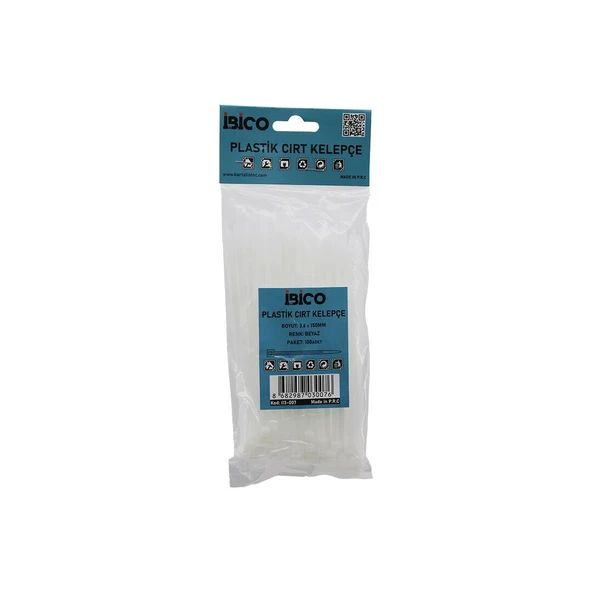 BEYAZ   3.6X150MM  PLASTİK CIRT KELEPÇE  100PCS GO53/03859 ürün görseli 1