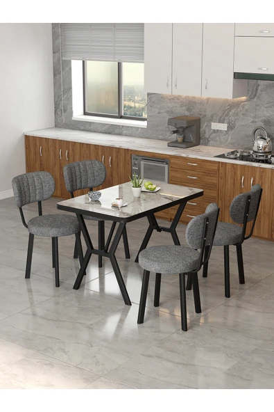 Mygusi Azra 70x110cm Efes Mutfak Masası, Mutfak Masası Takımı, Yemek Masası, 4 Koyu Gri Sandalye ürün görseli 1