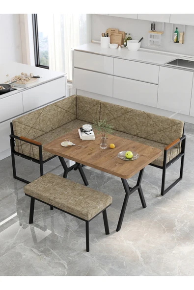 Mygusi Src 70x110 Atlantik Masalı Köşe Takımı Mutfak Balkon Köşe Takımı, Mutfak Masası Takımı - Cappucino ürün görseli 1