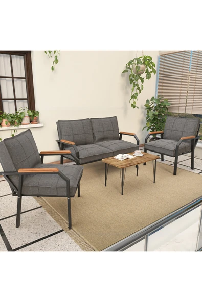 Mygusi Hayal Balkon, Bahçe, Cafe, Metal Kanepe Koltuk Takımı , Bahçe Mobilyası, 211 Sehpalı - Koyu Gri ürün görseli 1