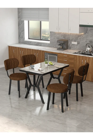 Mygusi Azra 70x110cm Efes Mutfak Masası, Mutfak Masası Takımı, Yemek Masası, 4 Kahverengi Sandalye ürün görseli 1