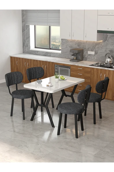 Mygusi Azra 70x110cm Beyaz Mutfak Masası, Mutfak Masası Takımı, Yemek Masası, 4 Antrasit Sandalye ürün görseli 1