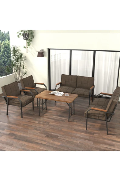 Hayal Balkon, Bahçe, Cafe, Metal Kanepe Koltuk Takımı , Bahçe Mobilyası, 2211 - 70x110 Masalı - Kahverengi ürün görseli 1