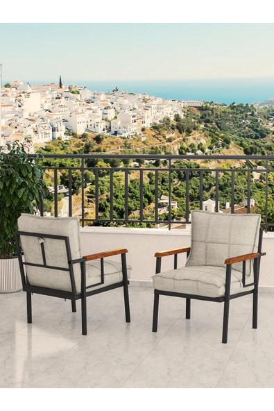 Mygusi Modern Balkon, Bahçe, Cafe, Metal Koltuk, Kanepe Tekli - Krem ürün görseli 1