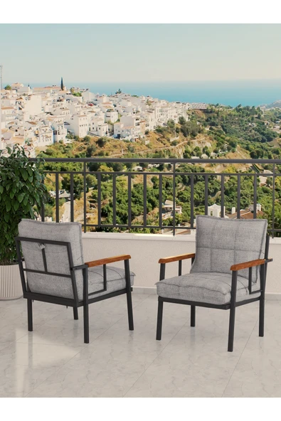 Mygusi Modern Balkon, Bahçe, Cafe, Metal Koltuk, Kanepe Tekli - Açık Gri ürün görseli 1
