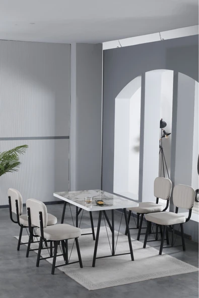Mygusi Hayat 70x110cm Sabit Efes Mutfak Masası, Mutfak Masası Takımı, Yemek Masası, 4 Krem Sandalye ürün görseli 1