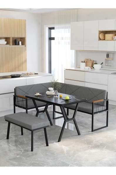Src Serisi Balkon, Bahçe, Cafe, Köşe Takımı, Balkon Köşe Takımı - Bendir Masalı - Koyu Gri ürün görseli 1