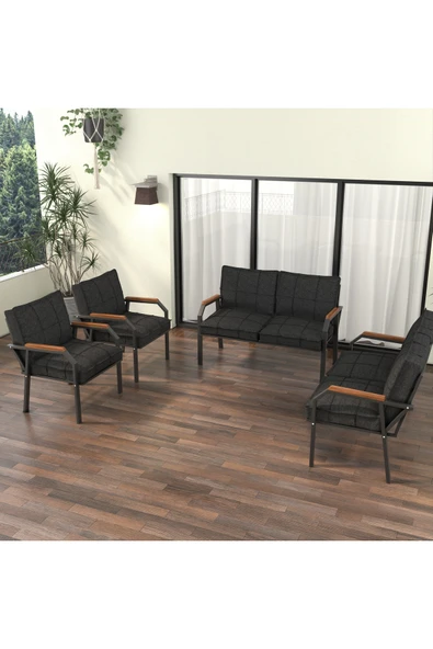 Mygusi Hayal Balkon Bahçe Cafe - Metal Kanepe Koltuk Takımı - 2 2 1 1 - Antrasit ürün görseli 1