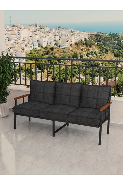 Mygusi Modern Balkon, Bahçe, Cafe, Metal Koltuk, Kanepe Üçlü - Antrasit ürün görseli 1