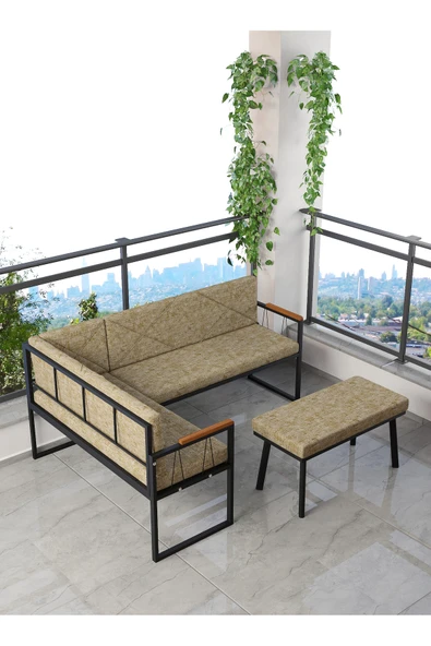 Src Serisi Balkon, Bahçe, Cafe, Köşe Takımı, Balkon Köşe Takımı - Puflu - Cappucino ürün görseli 1
