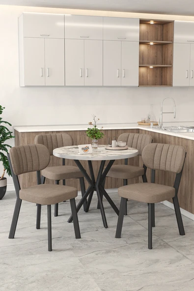 Mygusi Gnr 90cm Sabit Efes Mutfak Masası Takımı, Yemek Masası, 4 Modern Cappucino Sandalye ürün görseli 1