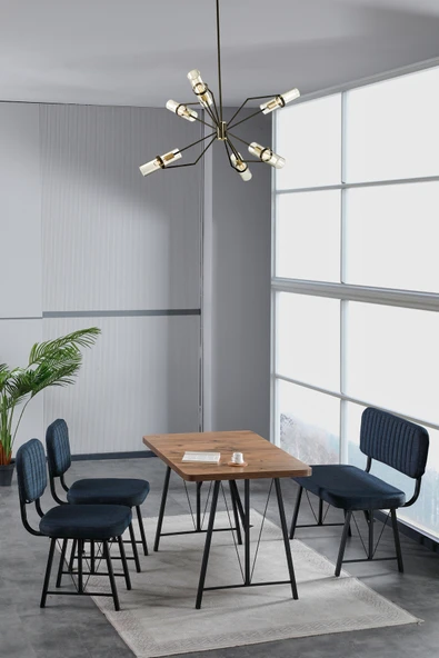 Mygusi Hayat 70x110 Atlantik, Mutfak Masası Takımı, Yemek Masası, 2 Sandalye 1 Bench - Lacivert ürün görseli 1