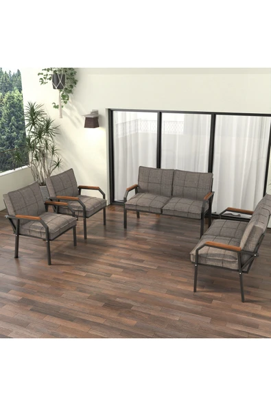Mygusi Hayal Balkon Bahçe Cafe - Metal Kanepe Koltuk Takımı - 2 2 1 1 - Cappucino ürün görseli 1