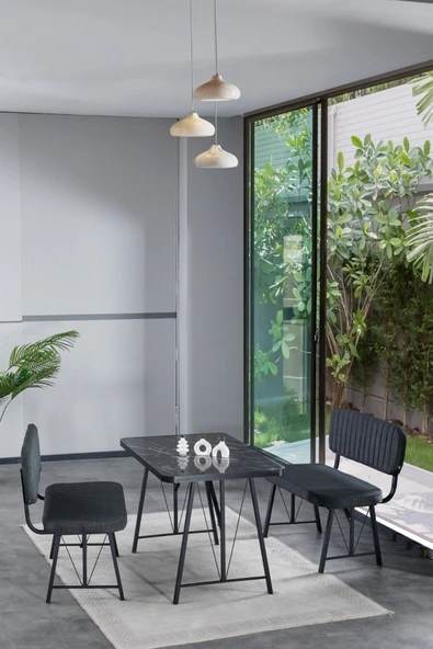 Mygusi Hayat 70x110 Bendir Mutfak Masası, Mutfak Masası Takımı, Yemek Masası, 2 Benchli - Lacivert ürün görseli 1